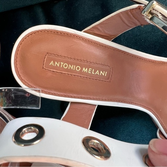 ANTONIO MELANI STACKED BLOCK HEEL ANKLE STRAP GROMMET SANDALS WHITE SIZE 10 - Picture 6 of 9